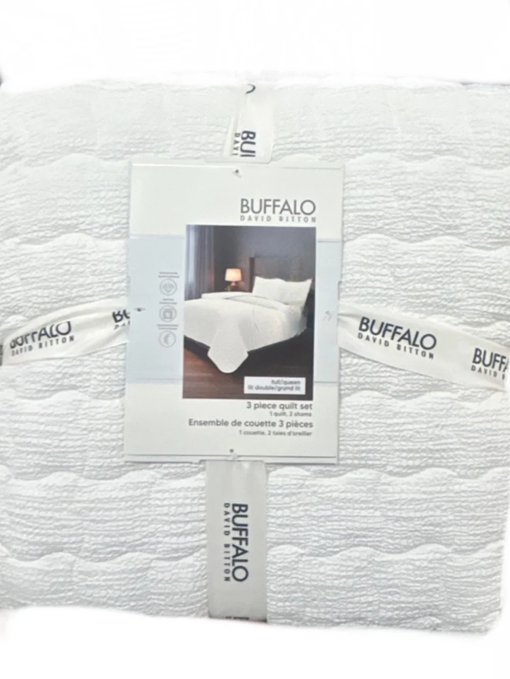 Buffalo David Bitton Full/Queen White Quilt Set 90”x90”